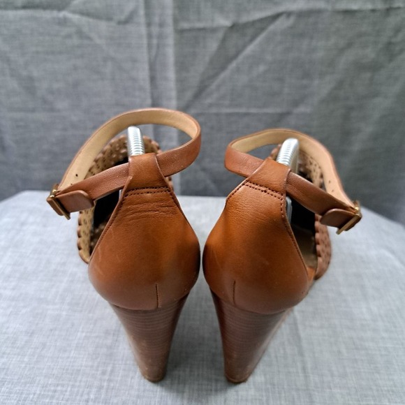 TORY BURCH Brown Leather Wedges Sandals Size 9.5M Women - Picture 6 of 14